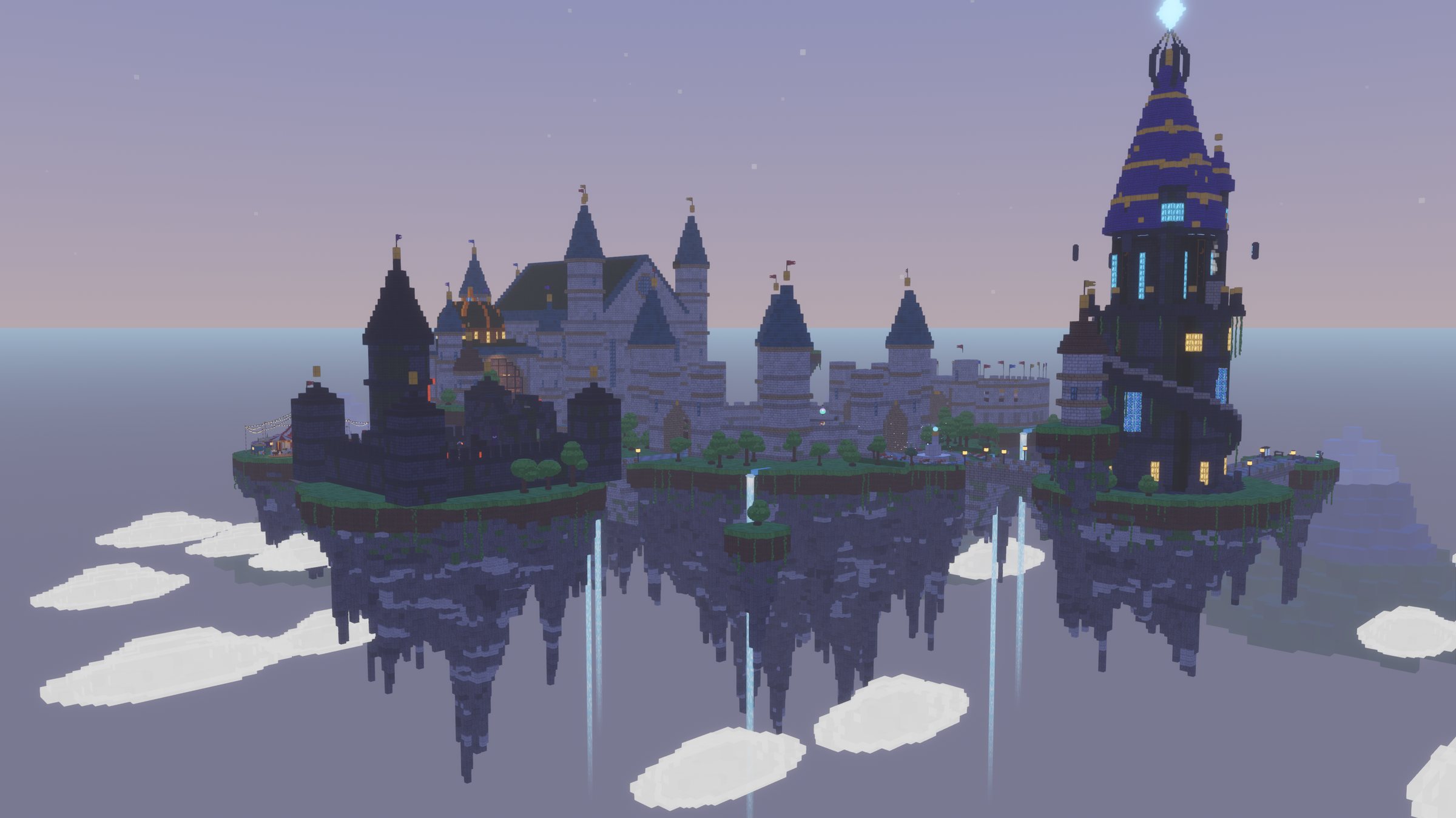 The Sky Citadel at dusk, floating above the clouds